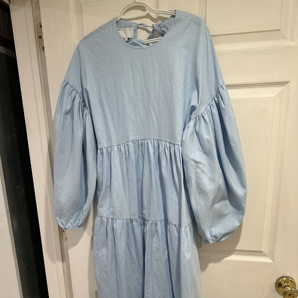 Blue Tiered Sundress with Bishop Sleeves